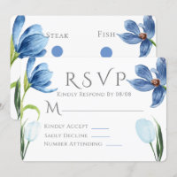 Dusty Blue Tulip Watercolor Peony Wedding RSVP
