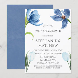 Dusty Blue Tulip Watercolor Peony Wedding Shower Invitation