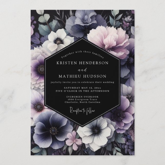 Dusty Blue Twilight Bloom Wedding Invitation (Front)