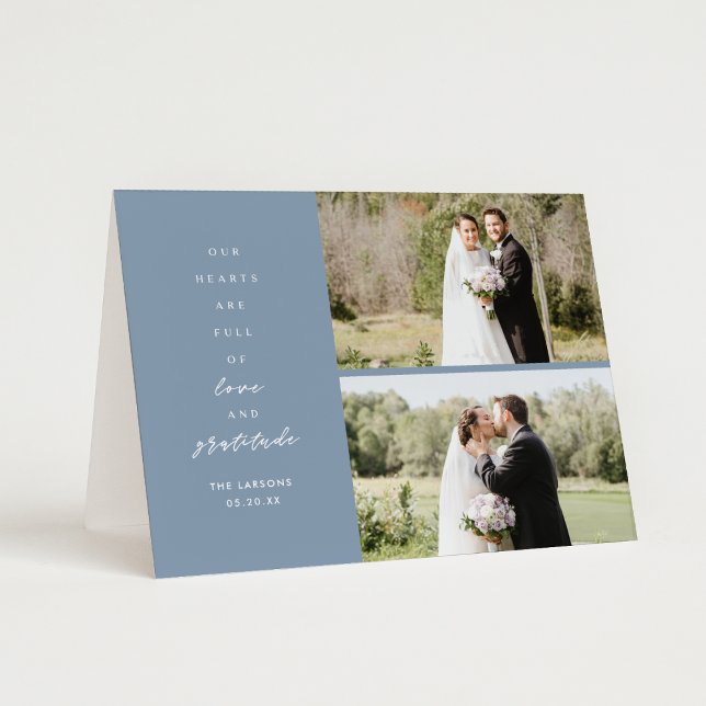 Dusty Blue Two Photo Folded Wedding Thank You (Creator Uploaded)