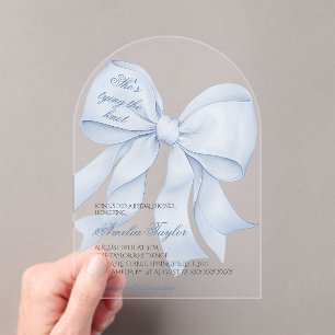 Dusty Blue Tying Knot Bridal Shower Acrylic Invitations