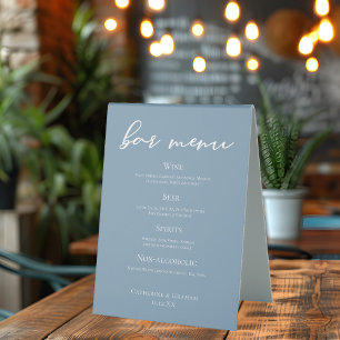Dusty Blue Typography Wedding Bar Menu