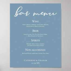 Dusty Blue Typography Wedding Bar Menu Poster