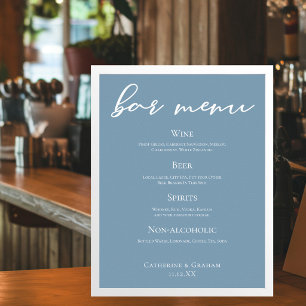 Dusty Blue Typography Wedding Bar Menu Poster