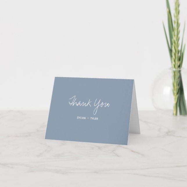Dusty Blue Typography Wedding Thank You Card (Front)