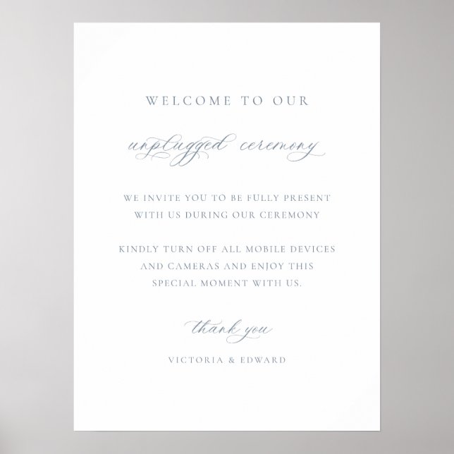Dusty Blue Unplugged Ceremony Wedding Sign (Front)