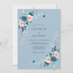 Dusty Blue Verdant Flourish Wedding Invitation