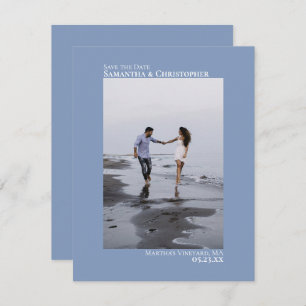 Dusty Blue Vertical Photo Minimalist Wedding Save The Date