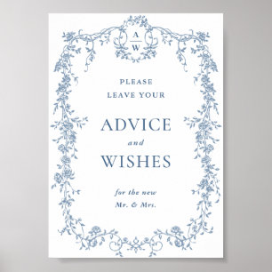 Dusty Blue Victorian Advice & Wishes Wedding Sign