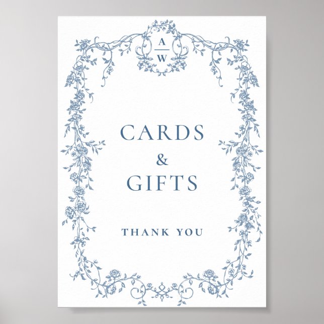 Dusty Blue Victorian Cards and Gifts Wedding Sign (Front)