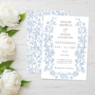 Dusty Blue Victorian Floral Vintage Wedding Invitation