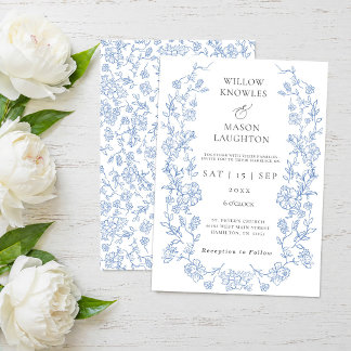 Dusty Blue Victorian Floral Vintage Wedding Invitation