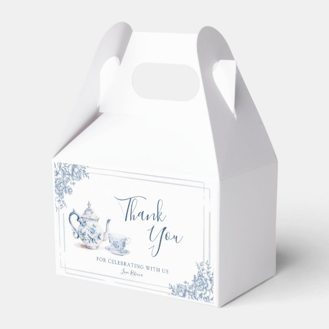 Dusty Blue Victorian Garden Afternoon Tea Favour Box (Front Side)