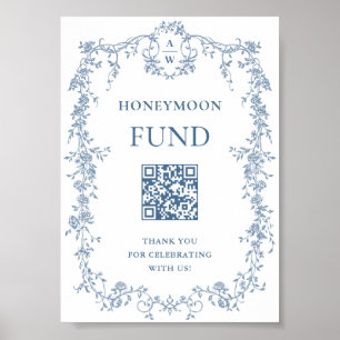 Dusty Blue Victorian Honeymoon Fund Wedding Sign