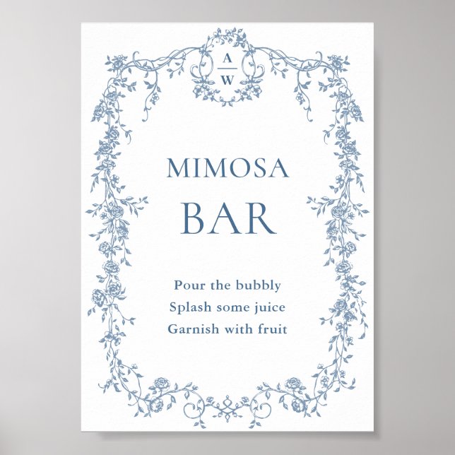 Dusty Blue Victorian Mimosa Bar Wedding Sign (Front)