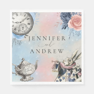 Dusty Blue Vintage Alice in Wonderland Napkin