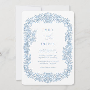 Dusty Blue Vintage Baroque Floral Wedding Invitation