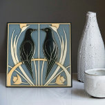 Dusty Blue Vintage Birds Mackintosh Art Deco Decor Tile<br><div class="desc">This ceramic tile features vintage black birds and intricate floral patterns reminiscent of the iconic style of Mackintosh. He was a prominent Scottish architect, designer, and artist of the Art Nouveau movement. His work is chraacterised by clean lines, geometric shapes, and a strong sense of symmetry. These elements are beautifully...</div>