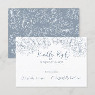 Dusty Blue Vintage Boho Romantic Floral Wedding RSVP Card