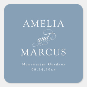 Dusty Blue Vintage Calligraphy Wedding Square Sticker