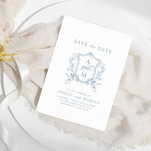 Dusty Blue Vintage Crest Save the Date Invitation