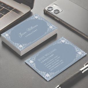 Dusty Blue Vintage Elegant Script Calligraphy Business Card