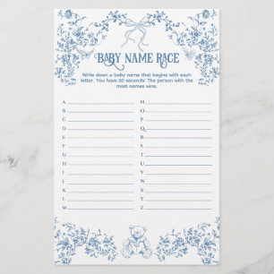 Dusty Blue Vintage Floral Baby Baby Name Race Game