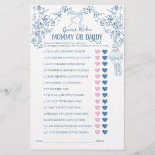Dusty Blue Vintage Floral Baby Mum or Dad Game