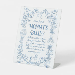 Dusty Blue Vintage Floral Baby Shower Mum Belly Pedestal Sign