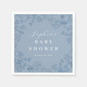 Dusty Blue Vintage Floral Baby Shower Napkin