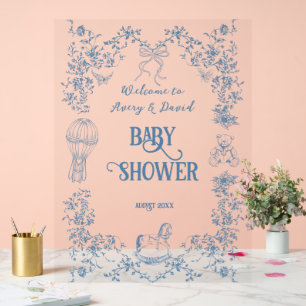 Dusty Blue Vintage Floral Baby Shower welcome Acrylic Sign