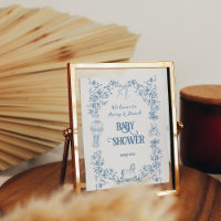 Dusty Blue Vintage Floral Baby Shower welcome