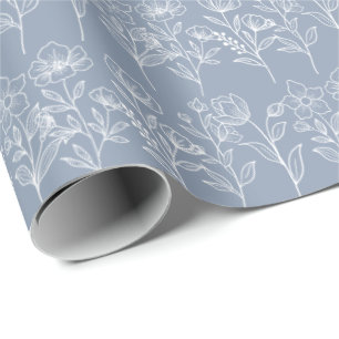 Dusty Blue Vintage Floral Bridal Weddings Wrapping Paper