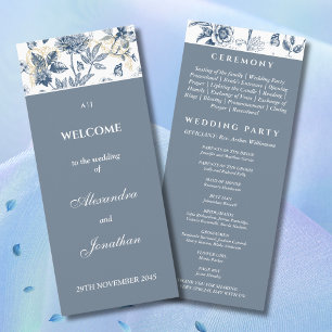 Dusty Blue Vintage Floral French Wedding Program Programme