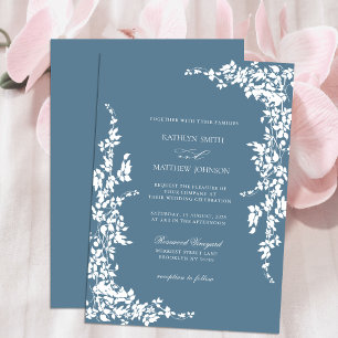 Dusty Blue Vintage Floral Garden Classic Wedding Invitation
