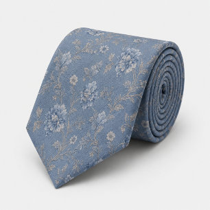 Dusty Blue Vintage Floral Jacquard Tie