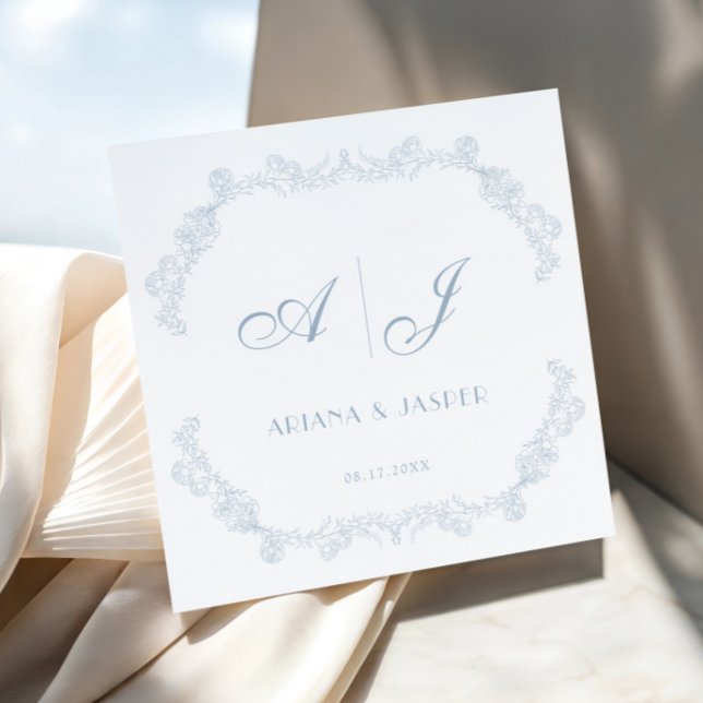 Dusty Blue Vintage Floral Romantic Wedding Napkin (Creator Uploaded)