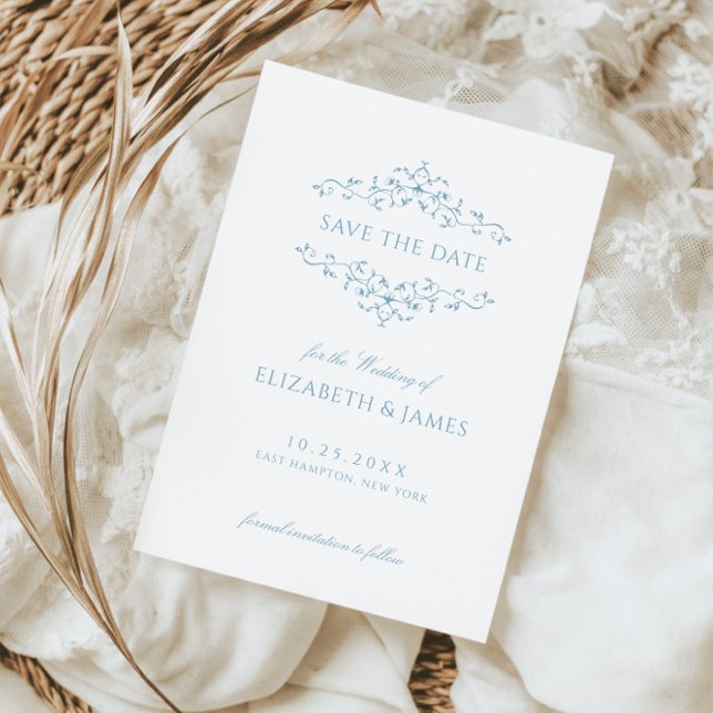 Dusty Blue Vintage Floral  Save The Date (Creator Uploaded)