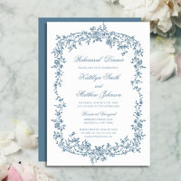 Dusty Blue Vintage Floral Script Rehearsal Dinner