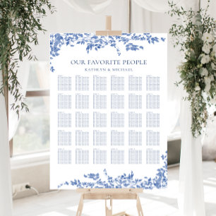 Dusty Blue Vintage Floral Wedding 30 Table Seating Poster