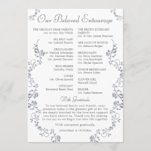 Dusty Blue Vintage Floral Wedding Ceremony Program Programme