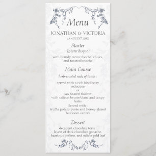 Dusty Blue Vintage Floral Wedding Dinner Menu Card