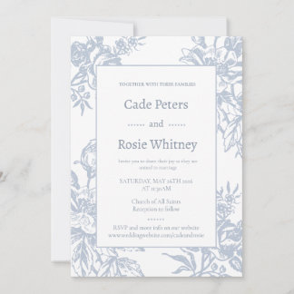 Dusty Blue Vintage Floral Wedding Invitation