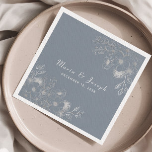 Dusty Blue Vintage Floral Wedding Napkins