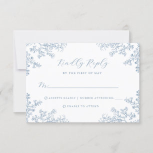 Dusty Blue Vintage Floral Wedding RSVP Card