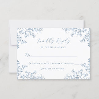 Dusty Blue Vintage Floral Wedding RSVP Card