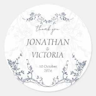 Dusty Blue Vintage Floral Wedding Thank You Labels