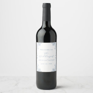 Dusty Blue Vintage Floral Wedding Wine Label