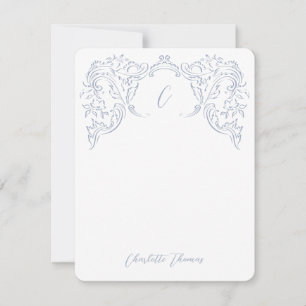 Dusty Blue Vintage Flourish Monogram Stationery Card