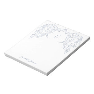 Dusty Blue Vintage Flourish Monogram Stationery Notepad